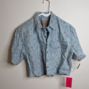 Vintage 80s 90s Liz Wear NwT Blue Floral Button Down Shirt